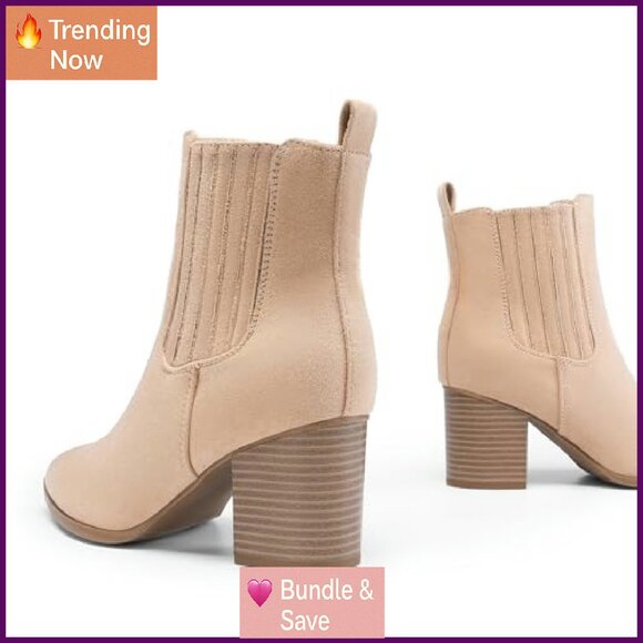 Women's Chunky Heel Ankle Boots Pointed Toe Slip On Fall Shoes - Picture 7 of 7